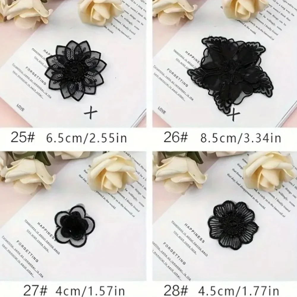Black Embroidered Sew-On Floral Appliqué, Craft & Clothing Embellishment, New